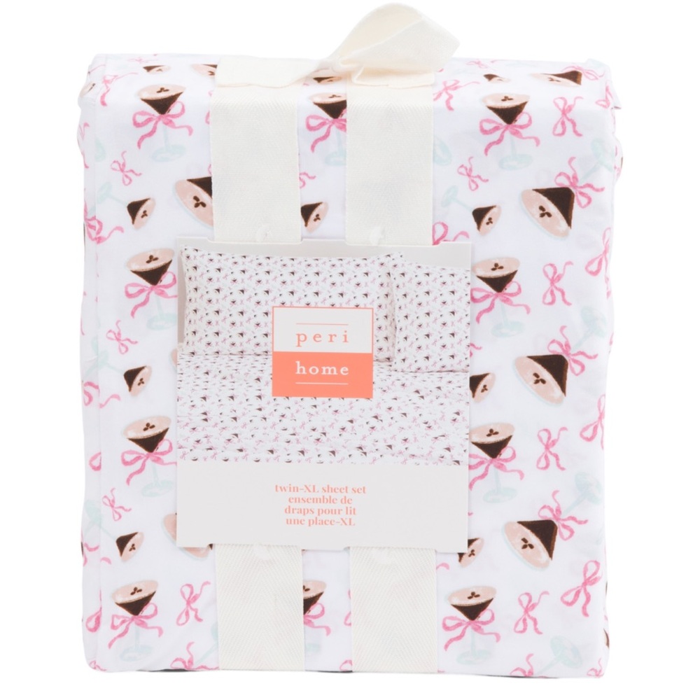 NEW Peri Home Coquette Pink Bow Espresso Martini Queen Sheet Set NWT